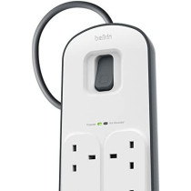 Belkin 8 Way/8 Plug Surge Protection Strip With 2 Meters Cord Length - Heavy Duty Electrical Extension Socket with 2 x 2.4 A Shared USB Ports