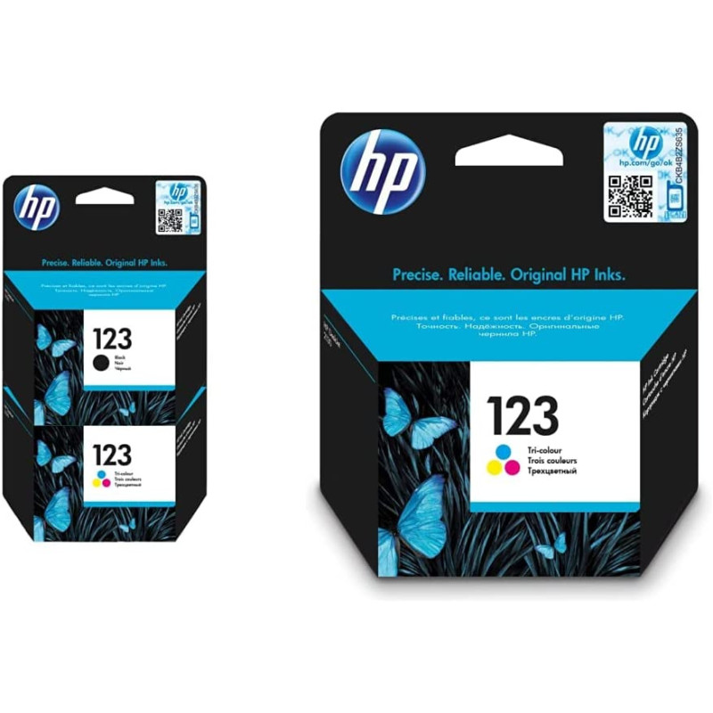HP 123 Ink Cartridge Set, Black - F6V17AE & Tri-color - F6V16AE & 123 Tri-color Original Ink Cartridge [F6V16AE] Works with HP DeskJet 2130, 2620, 2630, 2632, 3639 Printers