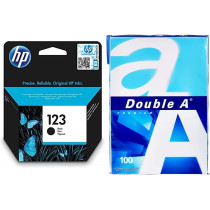 HP 123 Black Original Ink Cartridge F6V17AE & - Printer Copy Paper, Size A4, GSM 80, 100 Pages Ream