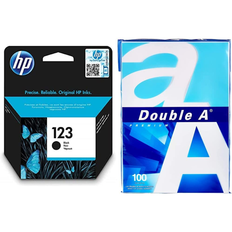 HP 123 Black Original Ink Cartridge F6V17AE & - Printer Copy Paper, Size A4, GSM 80, 100 Pages Ream