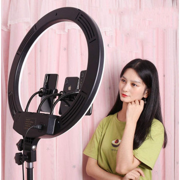 Shopdeals 18in Ring Light with Tripod Stand for Selfie Makeup Live Stream and YouTube Video Dimmable LED Camera