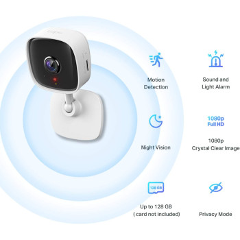 TP-Link Tapo Mini Smart Security Camera, Indoor CCTV, Works with Alexa & Google Home, No Hub Required, 1080p, 2-Way Audio, Night Vision, SD Storage, Device Sharing (Tapo C100)