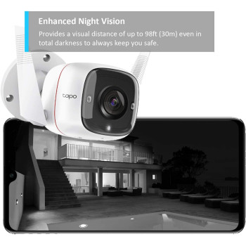 TP-Link Tapo Outdoor Security Camera/CCTV, Weatherproof, 3MP, Built-in Siren with Night Vision, 2-way Audio (Tapo C310)