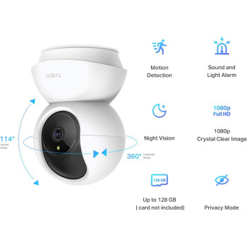 TP-Link Tapo Pan/Tilt Smart Security Camera, Indoor CCTV, 360deg Rotational Views, Works with Alexa&Google Home, No Hub Required, 1080p, 2-Way Audio, Night Vision, SD Storage, Device Sharing(Tapo C200)