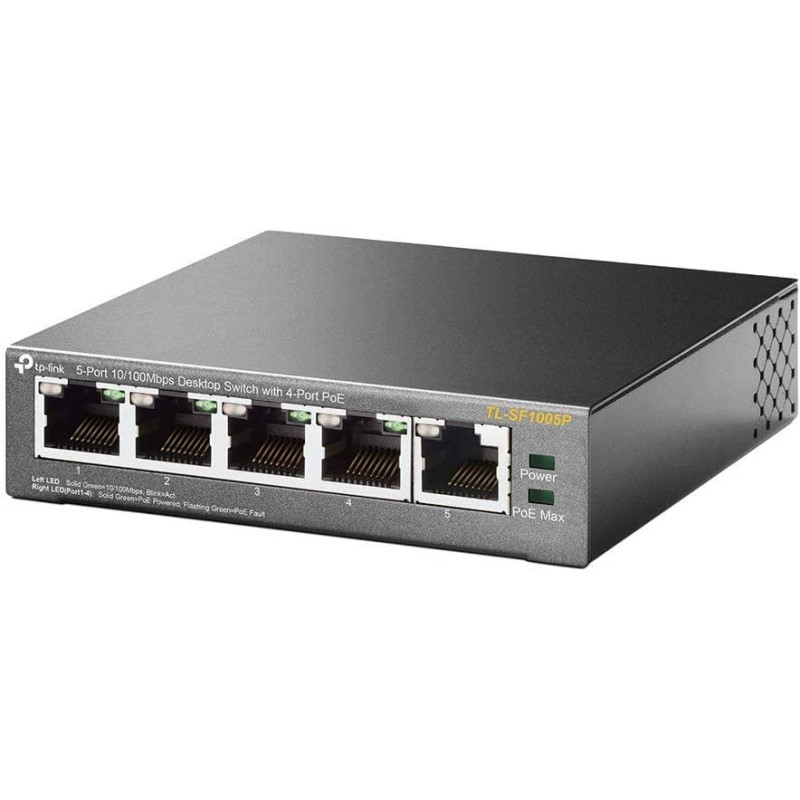 TP-Link TL-SF1005P V2 5 Port Fast Ethernet PoE Switch 4 PoE+ Ports @67W Desktop Plug & Play Sturdy Metal w/Shielded Ports Fanless Limited Lifetime Protection Extend & Priority Mode