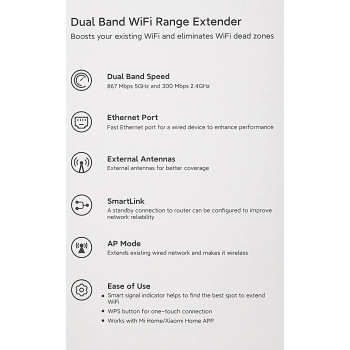 Xiaomi Mi Wifi Range Extender Ac1200 2.4/5Ghz Dual Band Wifi Ethernet Port Access Point Mode Smartlink Smart Signal Indicator, Black