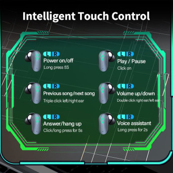 Pepisky XT82 Wireless BT5.1 Gaming Headphones In-ear Sports Gaming Earbuds BT5.1 Chip Low Latency with LED Battery Display Black