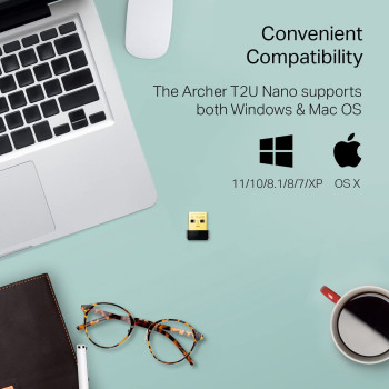 TP-Link Nano Ac600 Usb Wifi Adapter(Archer T2U Nano)- 2.4G/5G Dual Band Wireless Network Adapter For Pc Desktop, Mini Travel Size, Supports Windows 11,10, 8.1, 8, 7, Xp/Mac Os X 10.9-10.14
