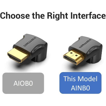 Vention HDMI 2.0 Male to HDMI Female Connector 4k@60Hz gold plated AINB0-2 (Pack of 2, 270 Degree Horizontal)