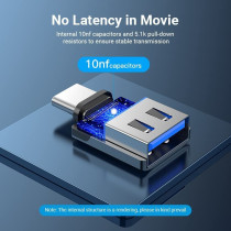 Vention USB-C Male to USB 3.0 Female OTG Adapter Gray Aluminum Alloy Type 5Gbps 3A Converter Compatible with iPad Pro MacBook Note20 Ultra S21+ Huawei P40 Xiaomi 11 (USB 3.0 C to A, Pack of 2)