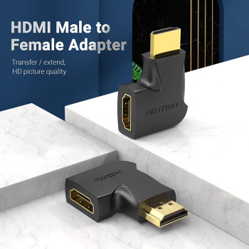 Vention HDMI 2.0 Male to HDMI Female Connector 4k@60Hz gold plated AIPB0-2 (Pack of 2, 90 Degree Vertical)