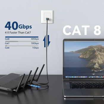 VENTION Cat 8 Ethernet Cable 40Gbps 2000MHz High Speed LAN Patch RJ45 Cable S/FTP Twisted Pair Network Cable for Switch, Router, Patch Panel, PS4, Xbox, Data Center (Cat.8 SSTP Round)