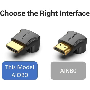 Vention HDMI 2.0 Male to HDMI Female Connector 4k@60Hz gold plated interface AIOB0-2 (Pack of 2, 90 Degree Horizontal)