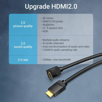 Vention HDMI Angle Cable 4K HDMI 2.0 Cable HDMI 90/270 Degree Angle Adapter for Apple TV PS4 Splitter Video Audio (3 METER 270 DEGREE)