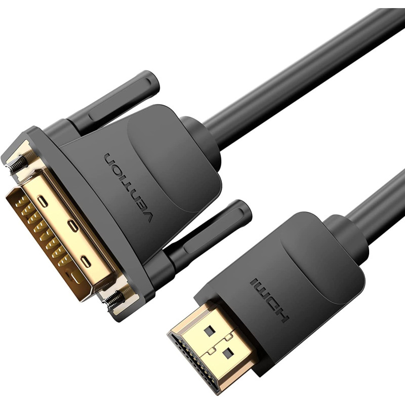 Vention HDMI to DVI Cable, Bi Directional DVI-D 24+1 Male to HDMI Male High Speed Adapter Cable Support 1080P Full HD Compatible for Raspberry Pi, Roku, Xbox One, Laptop etc (3m)