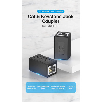 Vention IPVB0-5 RJ45 Connector Cat.6 FTP Keystone Jack Coupler for Network Cable Extension Black 5 Pieces