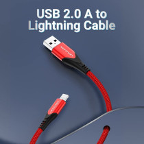 Vention MFi certified USB Cable, Phone Charger Cable, 2.4A Nylon High Speed Data Sync For iOS devices (1m, USB 2.0 to Lightning, Red)