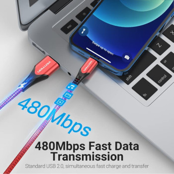 Vention MFi certified USB Cable, Phone Charger Cable, 2.4A Nylon High Speed Data Sync For iOS devices (1m, USB 2.0 to Lightning, Red)