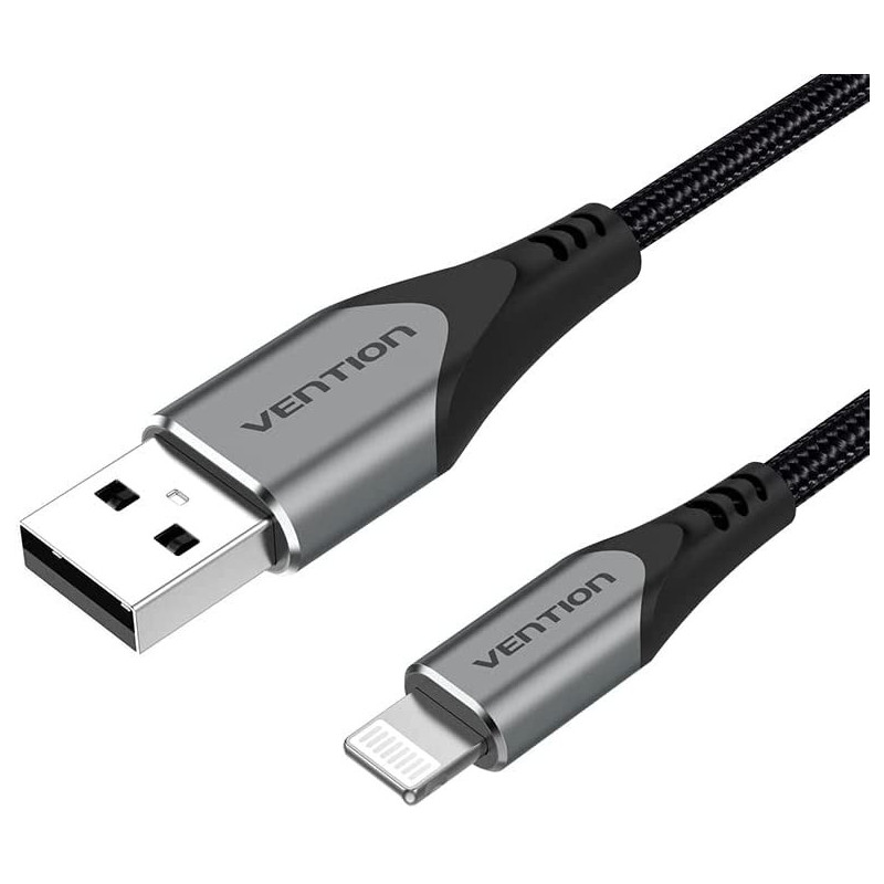 Vention MFi certified USB Cable, Phone Charger Cable, 2.4A Nylon High Speed Data Sync For iOS devices (2m, USB 2.0 to Lightning, Grey)