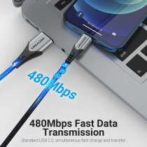 Vention MFi certified USB Cable, Phone Charger Cable, 2.4A Nylon High Speed Data Sync For iOS devices (2m, USB 2.0 to Lightning, Grey)