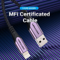 Vention MFi certified USB Cable, Phone Charger Cable, 2.4A Nylon High Speed Data Sync For iOS devices (2m, USB 2.0 to Lightning, Purple)