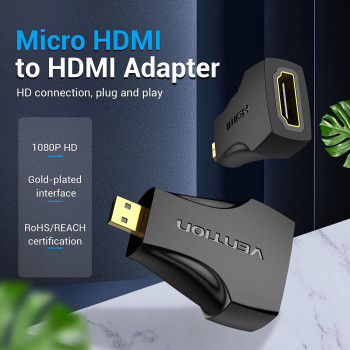 Vention Micro HDMI Male to HDMI Female Adapter Gold-Plated HDMI Converter for HP/ThinkPad/Projector/Desktop (Micro HDMI to HDMI)