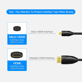 Vention Micro HDMI to HDMI Cable Adapter (Male to Male) 3ft/1m
