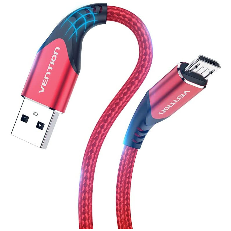 Vention Micro USB Cable, Phone Charger Cable, 3A Nylon High Speed Data Sync for Huawei,Xiaomi,LG,Sony,Nexus,Nokia,Android Smartphones, PS4, Xbox (1m, USB 2.0 to Micro USB, Red)