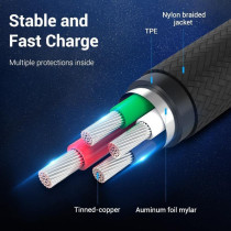 Vention Micro USB Cable, Phone Charger Cable, 3A Nylon High Speed Data Sync for Huawei,Xiaomi,LG,Sony,Nexus,Nokia,Android Smartphones, PS4, Xbox (1m, USB 2.0 to Micro USB, Red)