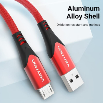Vention Micro USB Cable, Phone Charger Cable, 3A Nylon High Speed Data Sync for Huawei,Xiaomi,LG,Sony,Nexus,Nokia,Android Smartphones, PS4, Xbox (2m, USB 2.0 to Micro USB, Red)
