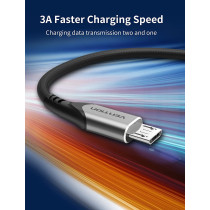 Vention Micro USB Cable, Phone Charger Cable, 3A Nylon High Speed Data Sync for Huawei,Xiaomi,LG,Sony,Nexus,Nokia,Android Smartphones, PS4, Xbox (3m, USB 2.0 to Micro USB, Grey)