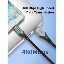 Vention Micro USB Cable, Phone Charger Cable, 3A Nylon High Speed Data Sync for Huawei,Xiaomi,LG,Sony,Nexus,Nokia,Android Smartphones, PS4, Xbox (3m, USB 2.0 to Micro USB, Grey)
