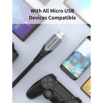Vention Micro USB Cable, Phone Charger Cable, 3A Nylon High Speed Data Sync for Huawei,Xiaomi,LG,Sony,Nexus,Nokia,Android Smartphones, PS4, Xbox (3m, USB 2.0 to Micro USB, Grey)