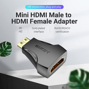 Vention Mini HDMI Male to HDMI Female Adapter, Gold plated, 4K 30Hz, HD1080P, Wide Range of Application for HP/ThinkPad/Projector/Desktop (Mini HDMI to HDMI)