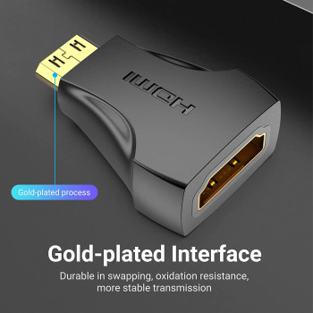 Vention Mini HDMI Male to HDMI Female Adapter, Gold plated, 4K 30Hz, HD1080P, Wide Range of Application for HP/ThinkPad/Projector/Desktop (Mini HDMI to HDMI)