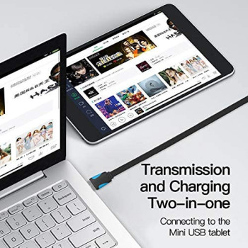 Vention Mini USB Cable Flat for Cellular Phone Digital Camera HDD MP3 MP4 Player Tablets GPS(Flat USB 2.0 A to USB Mini-B, 2 Meter)