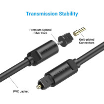 Vention Optical Fiber Audio Cable Toslink Digital SPDIF Cable Compatible for Blu-ray CD DVD player Xbox 360 PS3 PS4 Mini Disc AV (Optical Fiber Audio Cable, 1 Meter)