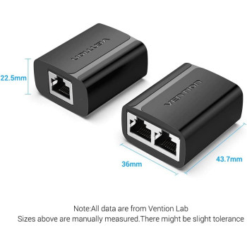 Vention Pack of 2 Ethernet Cable Extender 1 to 2 RJ45 Splitter Adapter @100Mbps up to 100m transmission distance requires pair to achieve simultaneous access for Router, PC, POE Camera, TV Box (IPTB0)