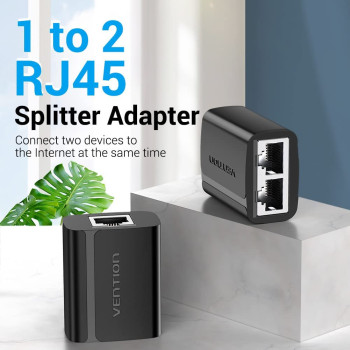 Vention Pack of 2 Ethernet Cable Extender 1 to 2 RJ45 Splitter Adapter @100Mbps up to 100m transmission distance requires pair to achieve simultaneous access for Router, PC, POE Camera, TV Box (IPTB0)