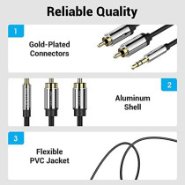 Vention RCA Audio Cable 3.5mm to 2 RCA Y-Splitter Stereo Cable 2 RCA Phono Male Compatible with DJ Controller Speaker TV Car Stereo Hi-Fi Amplifier Smartphones MP3 Tablets (RCA Audio Cable, 0.5M)