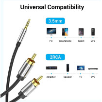 Vention RCA Audio Cable 3.5mm to 2 RCA Y-Splitter Stereo Cable 2 RCA Phono Male Compatible with DJ Controller Speaker TV Car Stereo Hi-Fi Amplifier Smartphones MP3 Tablets (RCA Audio Cable, 1M)