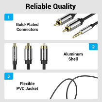 Vention RCA Audio Cable 3.5mm to 2RCA Y Splitter Stereo Audio Cable 2 RCA Phono Male to 3.5mm Compatible with DJ Controller Speaker TV Car Stereo Hi-Fi Amplifer Smartphones MP3 Tablets (1.5M)