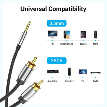 Vention RCA Audio Cable 3.5mm to 2RCA Y Splitter Stereo Audio Cable 2 RCA Phono Male to 3.5mm Compatible with DJ Controller Speaker TV Car Stereo Hi-Fi Amplifer Smartphones MP3 Tablets (5M)