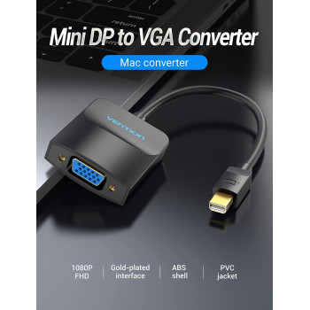 Vention Thunderbolt To VGA Converter Mini Displayport To VGA Adapter Cable for Apple MacBook Air Pro iMac Mac Surface Mini DP (0.15m)