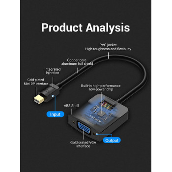 Vention Thunderbolt To VGA Converter Mini Displayport To VGA Adapter Cable for Apple MacBook Air Pro iMac Mac Surface Mini DP (0.15m)
