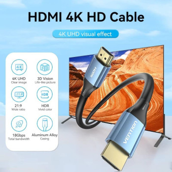 Vention UHD HDMI 2.0 4K Cable 18Gbps 4K@60Hz 3D, Video Return HDCP 2.2 for PS4 Xiaomi Mi Box HDMI Audio Cable Switch Splitter for TV HDMI Splitter Video Cord (1.5 Meter, ALH Series, Blue)
