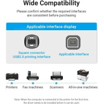 Vention USB 2.0 A MALE TO B MALE Printer cable @480Mbps Nickel Platted, double shielding (USB to B (Printer), 3 Meter)