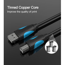 Vention USB 2.0 A MALE TO B MALE Printer cable @480Mbps Nickel Platted, double shielding (USB to B (Printer), 3 Meter)