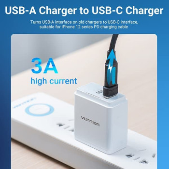 Vention USB 2.0 A Male to Female USB C OTG Adapter Transmission Speed @480Mbps 3A Converter (USB 2.0 A to C, Pack of 1)