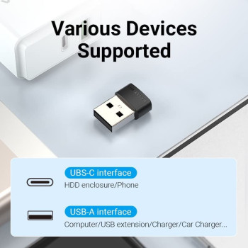 Vention USB 2.0 A Male to Female USB C OTG Adapter Transmission Speed @480Mbps 3A Converter (USB 2.0 A to C, Pack of 2)